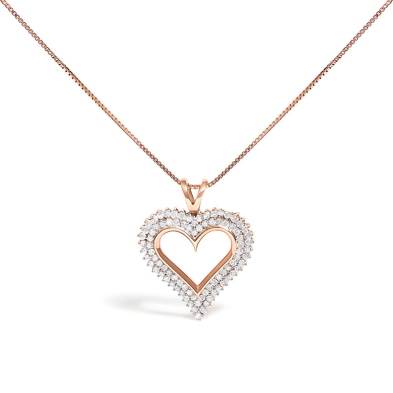 Bids.com .925 Sterling Silver 1.00 Cttw Diamond Heart 18" Pendant Necklace (I-J Color, I2-I3 Clarity) Necklaces White Smoke Rose.Sterling Silver / 18 / 1