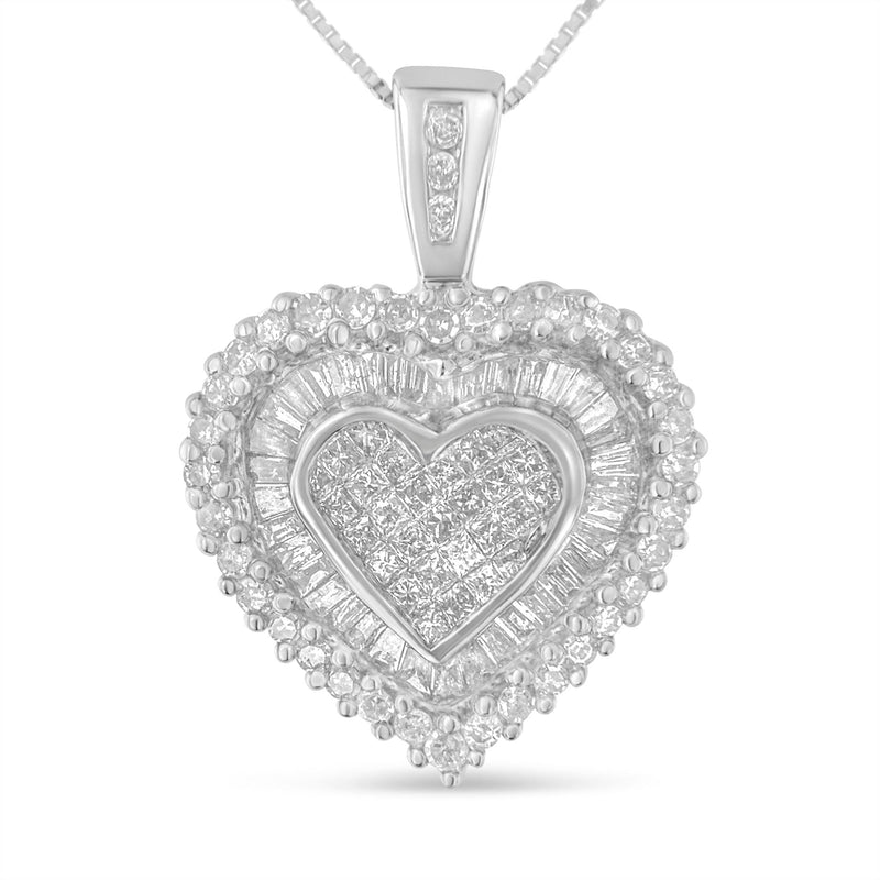 Bids.com 10K White Gold 1 cttw Multi Cut 1 cttw Diamond Heart Pendant Necklace (H-I, I1-I2) Necklaces White Smoke White.Gold / 18