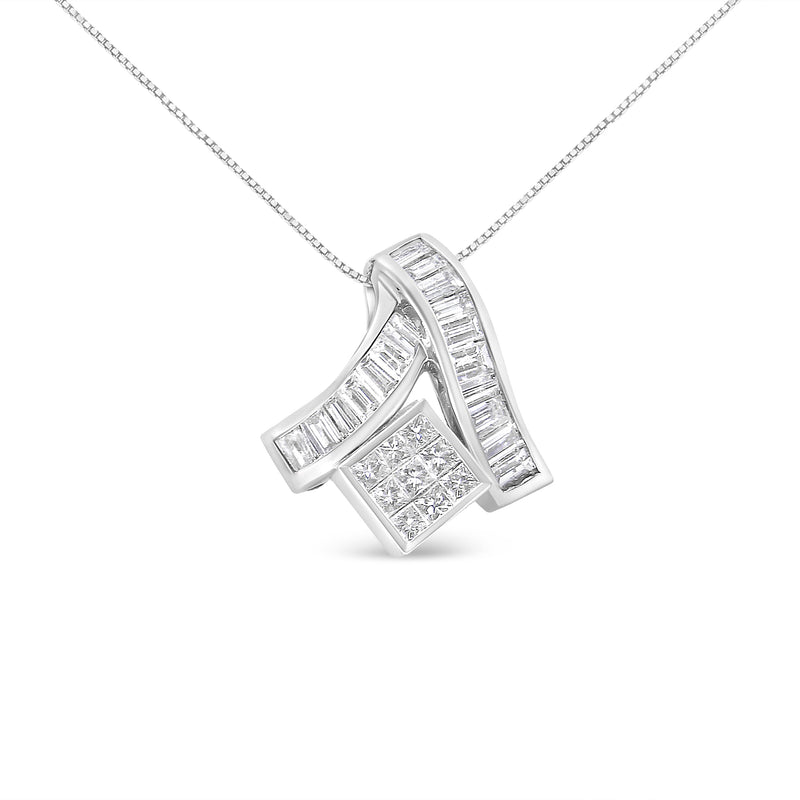 Bids.com 14K White Gold 1 7/8 cttw Princess and Baguette Cut Mixed Geometry Diamond Pendant Necklace (G-H, SI1-SI2) Necklaces White Smoke White.Gold / 18