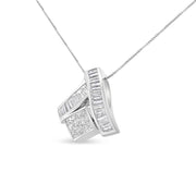 Bids.com 14K White Gold 1 7/8 cttw Princess and Baguette Cut Mixed Geometry Diamond Pendant Necklace (G-H, SI1-SI2) Necklaces White Smoke White.Gold / 18