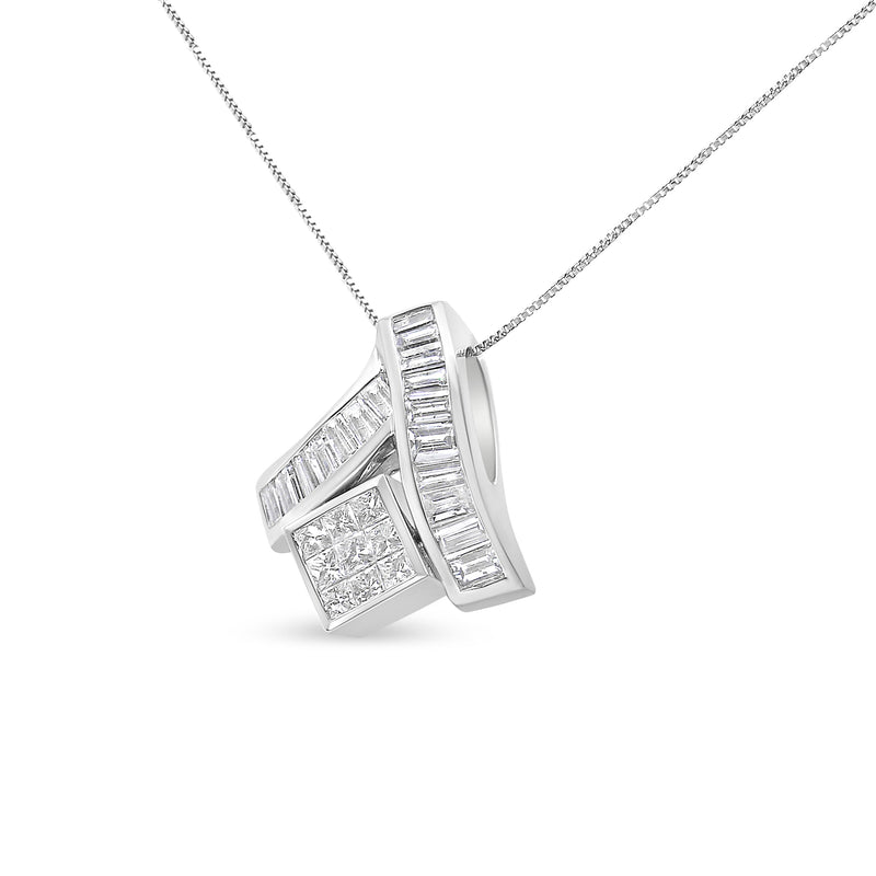 Bids.com 14K White Gold 1 7/8 cttw Princess and Baguette Cut Mixed Geometry Diamond Pendant Necklace (G-H, SI1-SI2) Necklaces White Smoke White.Gold / 18