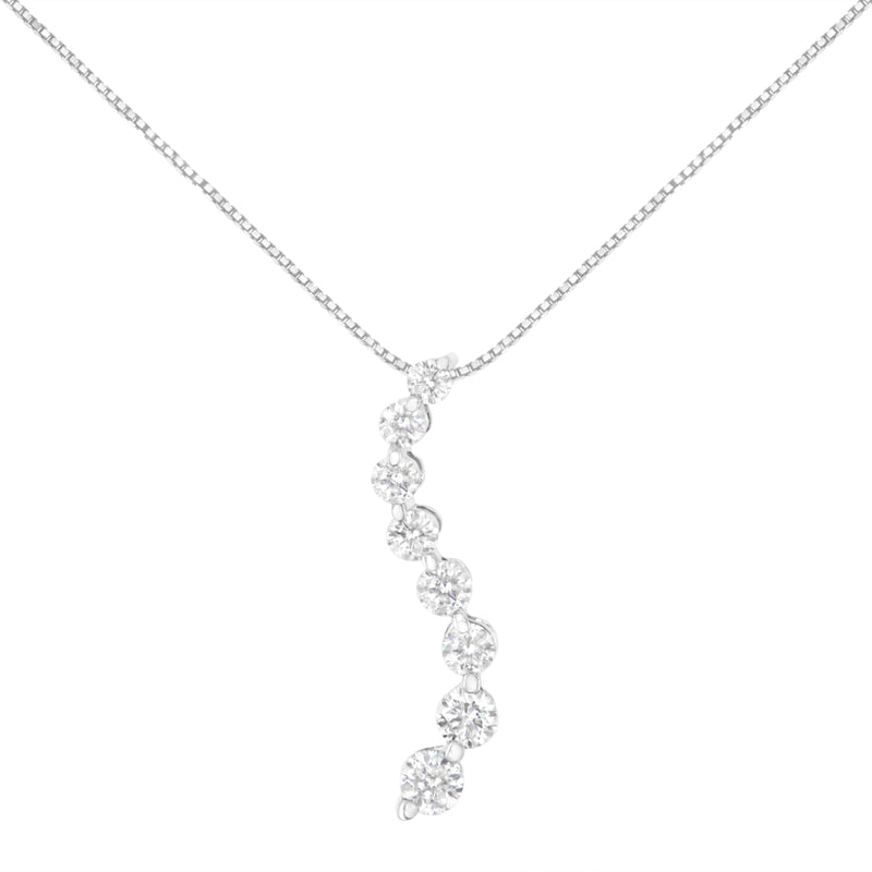 Bids.com AGS Certified 14k White Gold 3.0 Cttw Baguette and Brilliant Round-Cut Diamond Journey 18" Pendant Necklace (K-L Color, I1-I2 Clarity) Necklaces White Smoke White.Gold / 18