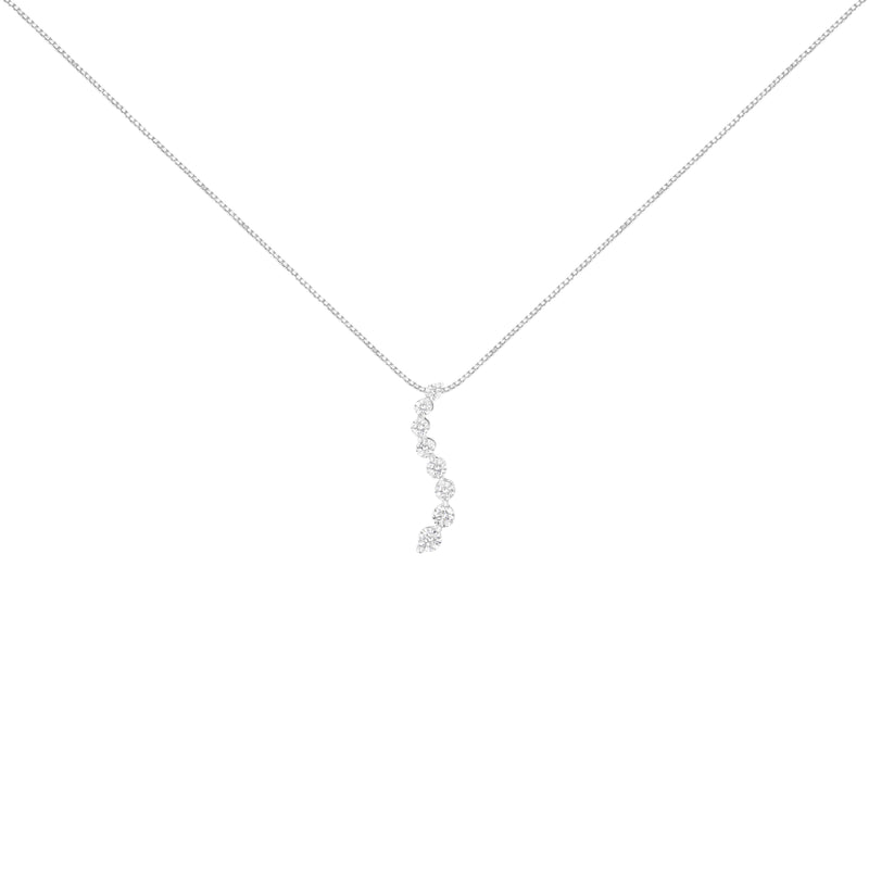 Bids.com AGS Certified 14k White Gold 3.0 Cttw Baguette and Brilliant Round-Cut Diamond Journey 18" Pendant Necklace (F-G Color, I1-I2 Clarity) Necklaces White Smoke 14k Yellow Gold / 18,White.Gold / 18