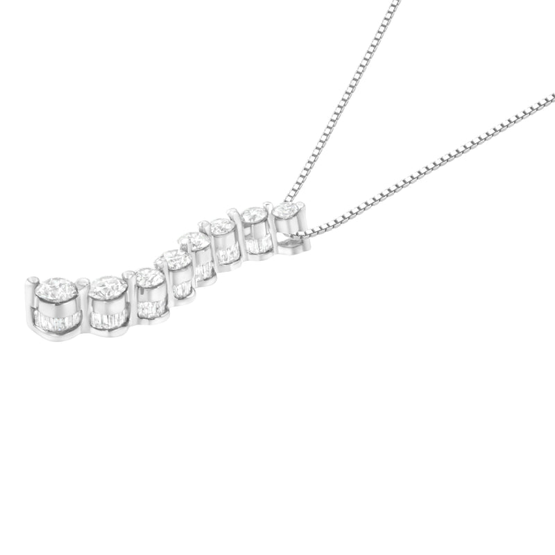 Bids.com AGS Certified 14k White Gold 3.0 Cttw Baguette and Brilliant Round-Cut Diamond Journey 18" Pendant Necklace (F-G Color, I1-I2 Clarity) Necklaces White Smoke 14k Yellow Gold / 18,White.Gold / 18