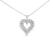 Bids.com 925 Sterling Silver 4.0 Cttw Diamond Two Row Open Heart 18" Pendant Necklace (I-J Color, I2-I3 Clarity) Necklaces White Smoke White.Sterling Silver / 18