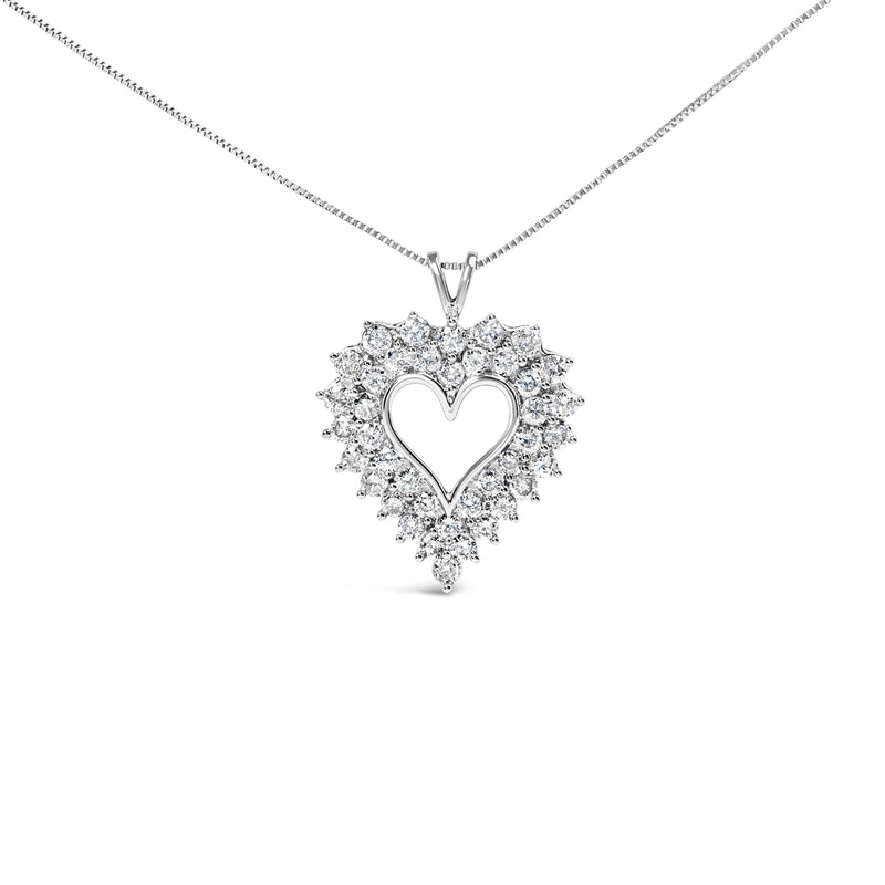 Bids.com 925 Sterling Silver 4.0 Cttw Diamond Two Row Open Heart 18" Pendant Necklace (I-J Color, I2-I3 Clarity) Necklaces White Smoke White.Sterling Silver / 18