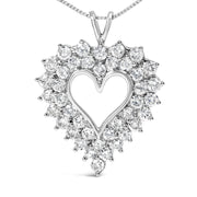 Bids.com 925 Sterling Silver 4.0 Cttw Diamond Two Row Open Heart 18" Pendant Necklace (I-J Color, I2-I3 Clarity) Necklaces White Smoke White.Sterling Silver / 18
