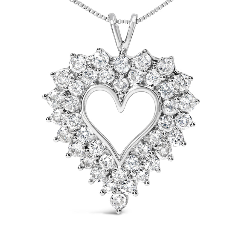 Bids.com 925 Sterling Silver 4.0 Cttw Diamond Two Row Open Heart 18" Pendant Necklace (I-J Color, I2-I3 Clarity) Necklaces White Smoke White.Sterling Silver / 18