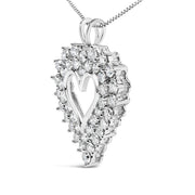 Bids.com 925 Sterling Silver 4.0 Cttw Diamond Two Row Open Heart 18" Pendant Necklace (I-J Color, I2-I3 Clarity) Necklaces White Smoke White.Sterling Silver / 18