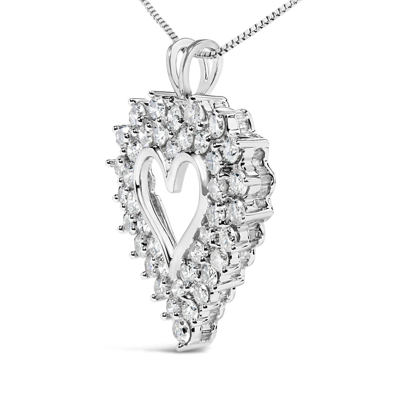 Bids.com 925 Sterling Silver 4.0 Cttw Diamond Two Row Open Heart 18" Pendant Necklace (I-J Color, I2-I3 Clarity) Necklaces White Smoke White.Sterling Silver / 18