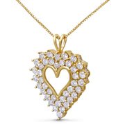 Bids.com 14K Yellow Gold Plated .925 Sterling Silver 4.0 Cttw Diamond Shadow Frame Heart 18" Pendant Necklace (J-K Color, I1-I2 Clarity) Necklaces White Smoke Yellow.Sterling Silver / 18