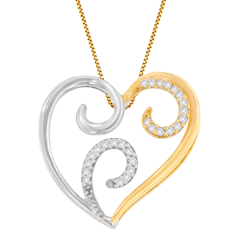 Bids.com 10K Two-Toned Gold 1/10 cttw Round Cut Diamond Swirl Heart Accent Pendant Necklace (H-I, I1-I2) Necklaces White Smoke YellowWhite.Gold / 18