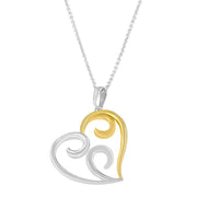 Bids.com 10K Yellow Gold Over .925 Sterling Silver Open Heart with Swirls 18" Box Chain Pendant Necklace Necklaces White Smoke YellowWhite.Sterling Silver / 18