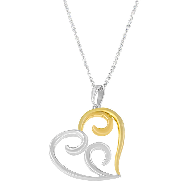 Bids.com 10K Yellow Gold Over .925 Sterling Silver Open Heart with Swirls 18" Box Chain Pendant Necklace Necklaces White Smoke YellowWhite.Sterling Silver / 18