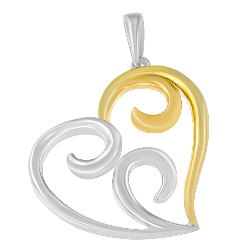 Bids.com 10K Yellow Gold Over .925 Sterling Silver Open Heart with Swirls 18" Box Chain Pendant Necklace Necklaces White Smoke YellowWhite.Sterling Silver / 18