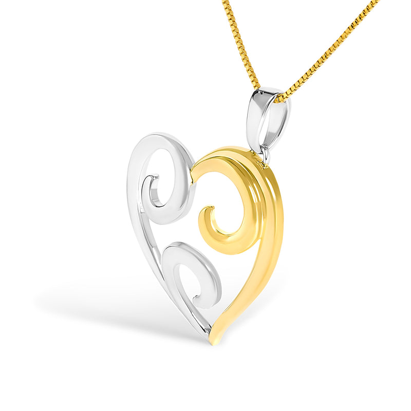 Bids.com 10K Yellow Gold Over .925 Sterling Silver Open Heart with Swirls 18" Box Chain Pendant Necklace Necklaces White Smoke YellowWhite.Sterling Silver / 18