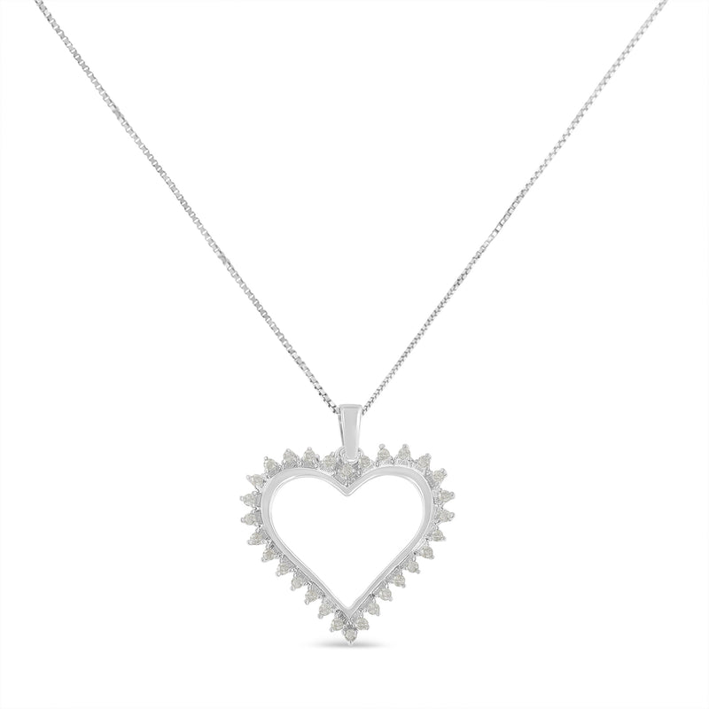 Bids.com .925 Sterling Silver 1/4 cttw 3-Prong Diamond Open Heart 18" Pendant Necklace (I-J Color, I3 Clarity) Necklaces White Smoke White.Sterling Silver / 18