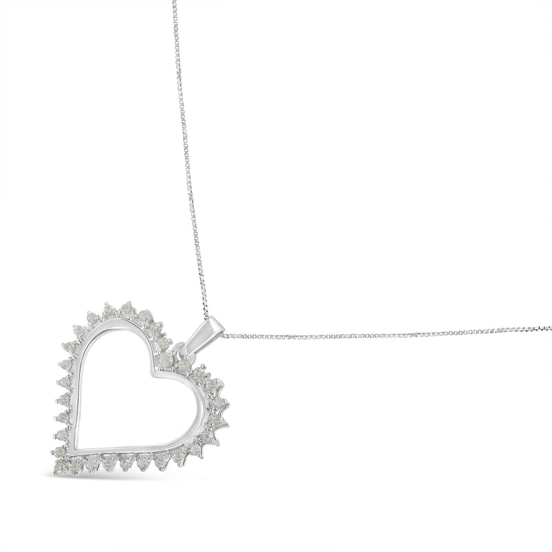 Bids.com .925 Sterling Silver 1/4 cttw 3-Prong Diamond Open Heart 18" Pendant Necklace (I-J Color, I3 Clarity) Necklaces White Smoke White.Sterling Silver / 18
