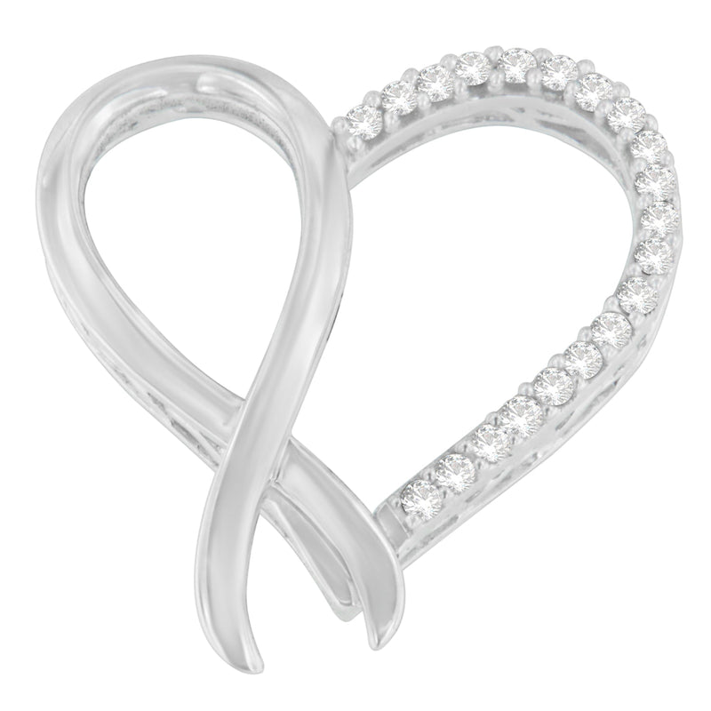 Bids.com .925 Sterling Silver 1/4 cttw Round Cut Diamond Ribbon and Heart Accent Pendant Necklace (H-I, I2-I3) Necklaces White Smoke White.Sterling Silver / 18