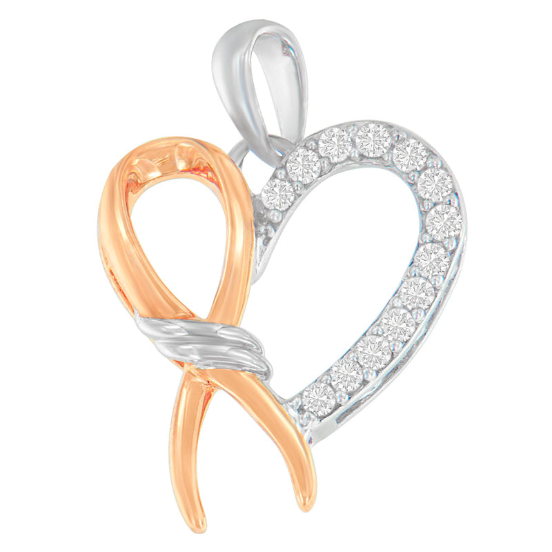 Bids.com Two-Toned .925 Sterling Silver 1/5 cttw Round Cut Diamond Ribbon Heart Accent Pendant Necklace (H-I, I2-I3) Necklaces White Smoke WhiteRose.Sterling Silver / 18