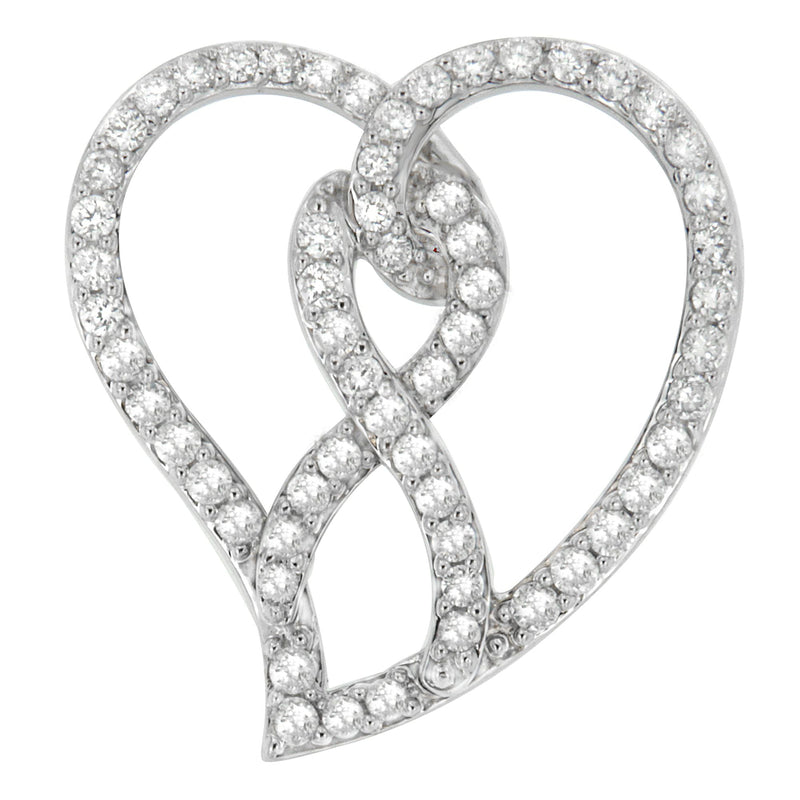 Bids.com 14K White Gold 1.0 Cttw White Diamond Awareness Ribbon & Open Heart 18" Pendant Necklace (H-I Color, I1-I2 Clarity) - White Diamond Ribbon Necklaces White Smoke White.Gold / 18