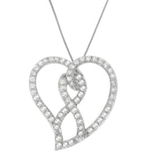 Bids.com 14K White Gold 1.0 Cttw White Diamond Awareness Ribbon & Open Heart 18" Pendant Necklace (H-I Color, I1-I2 Clarity) - White Diamond Ribbon Necklaces White Smoke White.Gold / 18