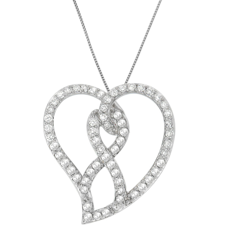 Bids.com 14K White Gold 1.0 Cttw White Diamond Awareness Ribbon & Open Heart 18" Pendant Necklace (H-I Color, I1-I2 Clarity) - White Diamond Ribbon Necklaces White Smoke White.Gold / 18