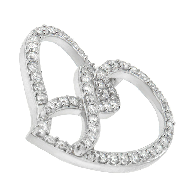 Bids.com 14K White Gold 1.0 Cttw White Diamond Awareness Ribbon & Open Heart 18" Pendant Necklace (H-I Color, I1-I2 Clarity) - White Diamond Ribbon Necklaces White Smoke White.Gold / 18