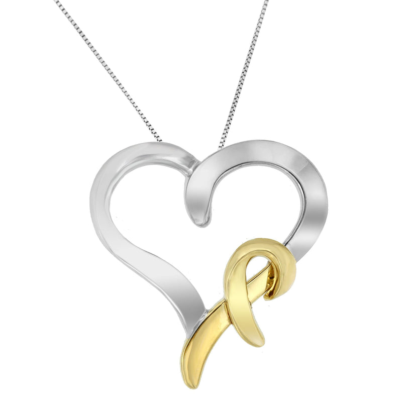 Bids.com .925 Sterling Silver and 14K Yellow Gold Two-Tone Heart Shaped Pendant Necklace Necklaces White Smoke YellowWhite.Sterling Silver / 18