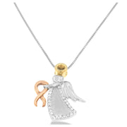 Bids.com 10K Tri-Color Gold Diamond-Accented Angel Awareness Ribbon Pendant Necklace (H-I Color, I1-I2 Clarity) Necklaces White Smoke YellowWhiteRose.Gold / 18