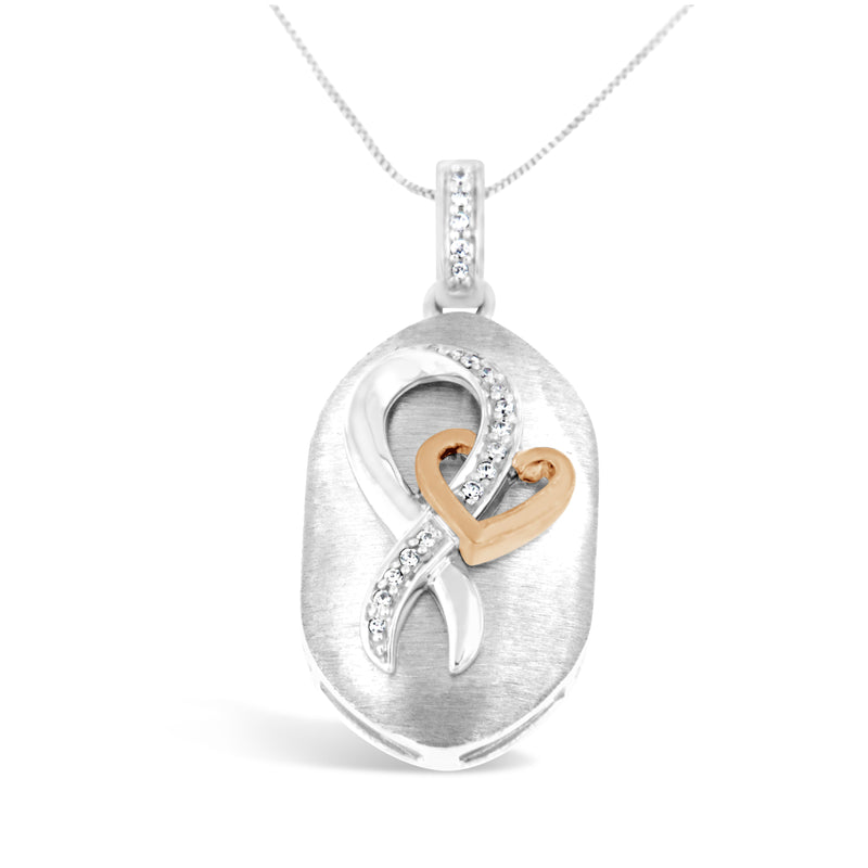 Bids.com 10k Rose Gold and Sterling Silver 1/10ct TDW Round Cut Diamond Interlocked Heart and Ribbon Pendant Necklace (H-I, I1-I2) Necklaces White Smoke WhiteRose.Sterling Silver / 18