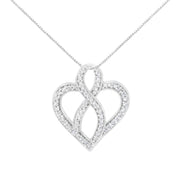 Bids.com 14K White Gold 1/4 cttw Round Cut Diamond Heart and Ribbon Center Pendant Necklace (H-I, I1-I2) Necklaces White Smoke White.Gold / 18