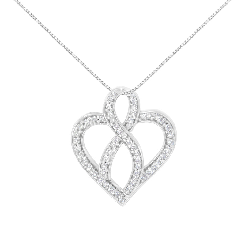 Bids.com 14K White Gold 1/4 cttw Round Cut Diamond Heart and Ribbon Center Pendant Necklace (H-I, I1-I2) Necklaces White Smoke White.Gold / 18