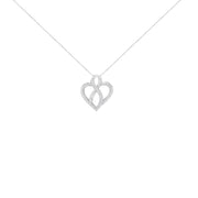 Bids.com 14K White Gold 1/4 cttw Round Cut Diamond Heart and Ribbon Center Pendant Necklace (H-I, I1-I2) Necklaces White Smoke White.Gold / 18