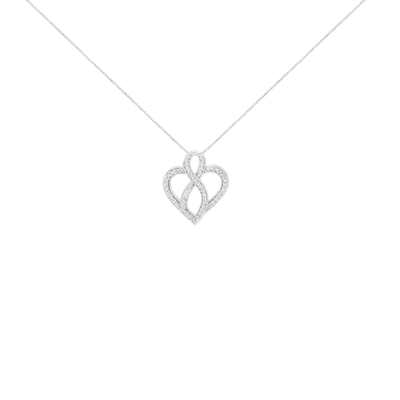 Bids.com 14K White Gold 1/4 cttw Round Cut Diamond Heart and Ribbon Center Pendant Necklace (H-I, I1-I2) Necklaces White Smoke White.Gold / 18