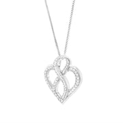 Bids.com 14K White Gold 1/4 cttw Round Cut Diamond Heart and Ribbon Center Pendant Necklace (H-I, I1-I2) Necklaces White Smoke White.Gold / 18