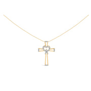 Bids.com 14K Yellow Gold Plated .925 Sterling Silver 1/6 Cttw Diamond Interlocking Heart and Ribbon Cross Pendant Necklace (H-I Color, I2-I3 Clarity) - 18" Inches Necklaces White Smoke Yellow.Sterling Silver / 18