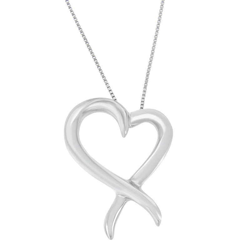 Bids.com .925 Sterling Silver Open Heart-Shaped Awareness Ribbon Pendant Necklace Necklaces White Smoke White.Sterling Silver / 18