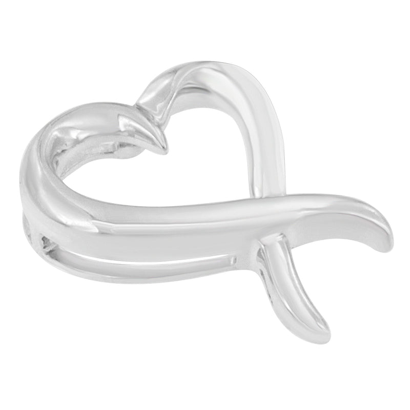 Bids.com .925 Sterling Silver Open Heart-Shaped Awareness Ribbon Pendant Necklace Necklaces White Smoke White.Sterling Silver / 18