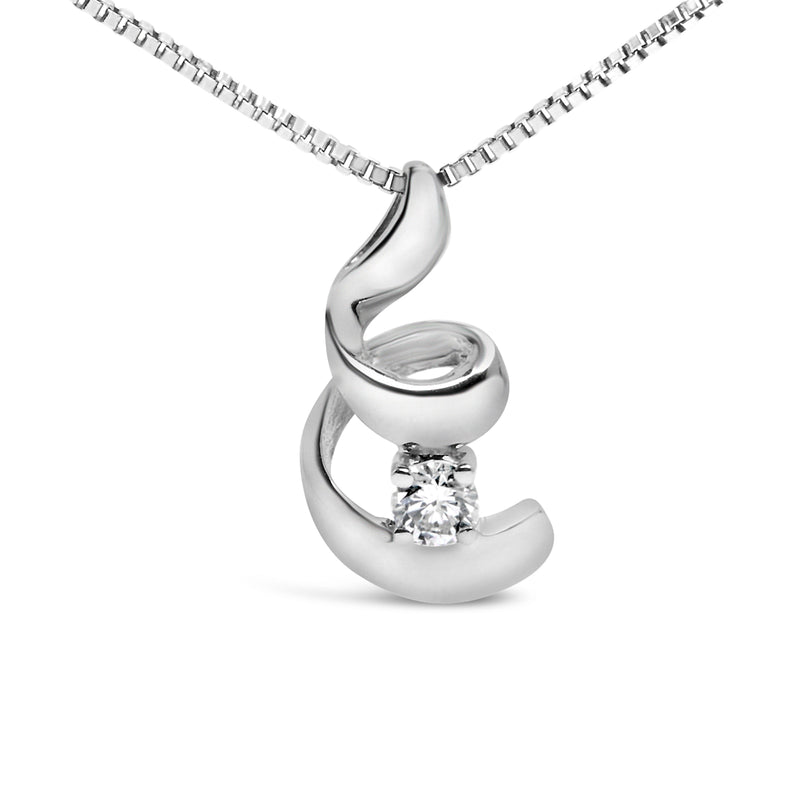 Bids.com 10K White Gold 1/10 Cttw Diamond Solitaire Spiral 18" Pendant Necklace (I-J Color, I2-I3 Clarity) Necklaces White Smoke White.Gold / 18