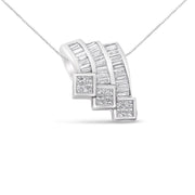 Bids.com 14K White Gold 1 1/2 Cttw Invisible Set Princess and Channel Set Baguette-cut Diamond Triple Curve Pendant Necklace (G-H Color, SI1-SI2 Clarity) - NO CHAIN INCLUDED Necklaces White Smoke White.Gold / 18