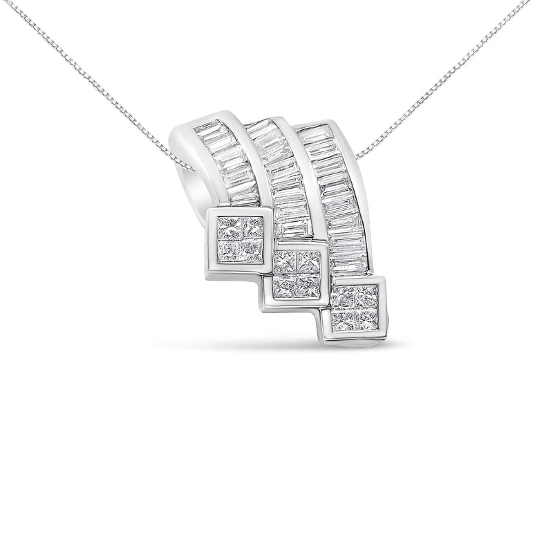 Bids.com 14K White Gold 1 1/2 Cttw Invisible Set Princess and Channel Set Baguette-cut Diamond Triple Curve Pendant Necklace (G-H Color, SI1-SI2 Clarity) - NO CHAIN INCLUDED Necklaces White Smoke White.Gold / 18