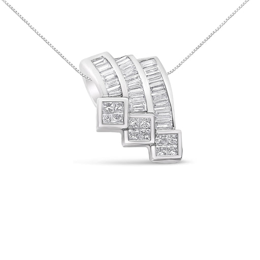 Bids.com 14K White Gold 1 1/2 Cttw Invisible Set Princess and Channel Set Baguette-cut Diamond Triple Curve Pendant Necklace (G-H Color, SI1-SI2 Clarity) - NO CHAIN INCLUDED Necklaces White Smoke White.Gold / 18