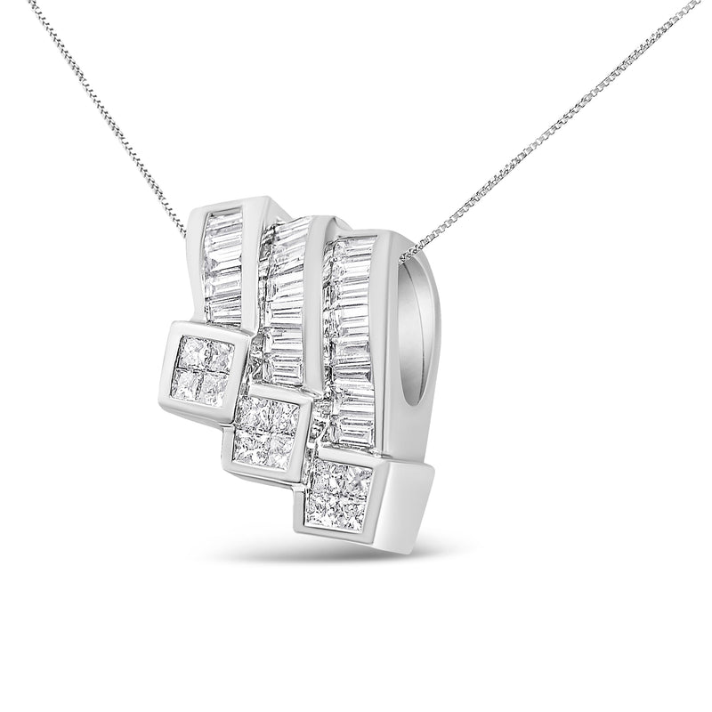 Bids.com 14K White Gold 1 1/2 Cttw Invisible Set Princess and Channel Set Baguette-cut Diamond Triple Curve Pendant Necklace (G-H Color, SI1-SI2 Clarity) - NO CHAIN INCLUDED Necklaces White Smoke White.Gold / 18,Yellow.Gold / 18