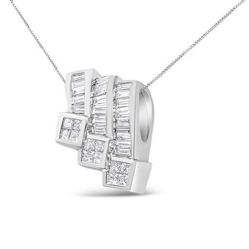 Bids.com 14K White Gold 1 1/2 Cttw Invisible Set Princess and Channel Set Baguette-cut Diamond Triple Curve Pendant Necklace (G-H Color, SI1-SI2 Clarity) - NO CHAIN INCLUDED Necklaces White Smoke White.Gold / 18,Yellow.Gold / 18