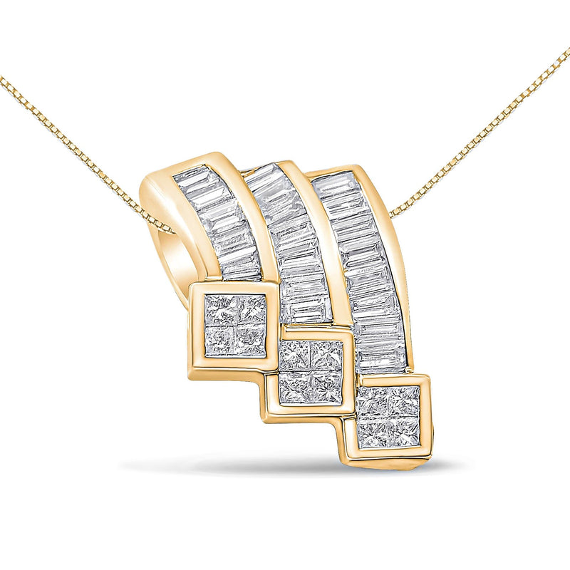 Bids.com 14K White Gold 1 1/2 Cttw Invisible Set Princess and Channel Set Baguette-cut Diamond Triple Curve Pendant Necklace (G-H Color, SI1-SI2 Clarity) - NO CHAIN INCLUDED Necklaces White Smoke Yellow.Gold / 18