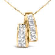 Bids.com 14K Yellow Gold 1 5/8 Cttw Princess and Baguette Diamond Duo Bar Pendant Necklace (G-H Color, VS2-SI1 Clarity) - 18" Necklaces White Smoke Yellow.Gold / 18