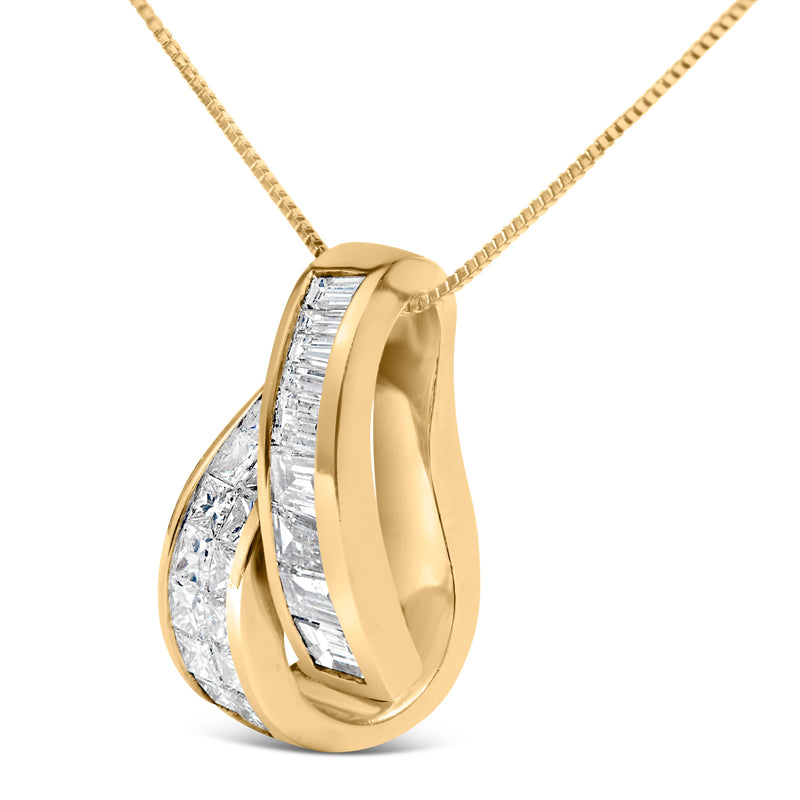 Bids.com 14K Yellow Gold 1 5/8 Cttw Princess and Baguette Diamond Duo Bar Pendant Necklace (G-H Color, VS2-SI1 Clarity) - 18" Necklaces White Smoke Yellow.Gold / 18
