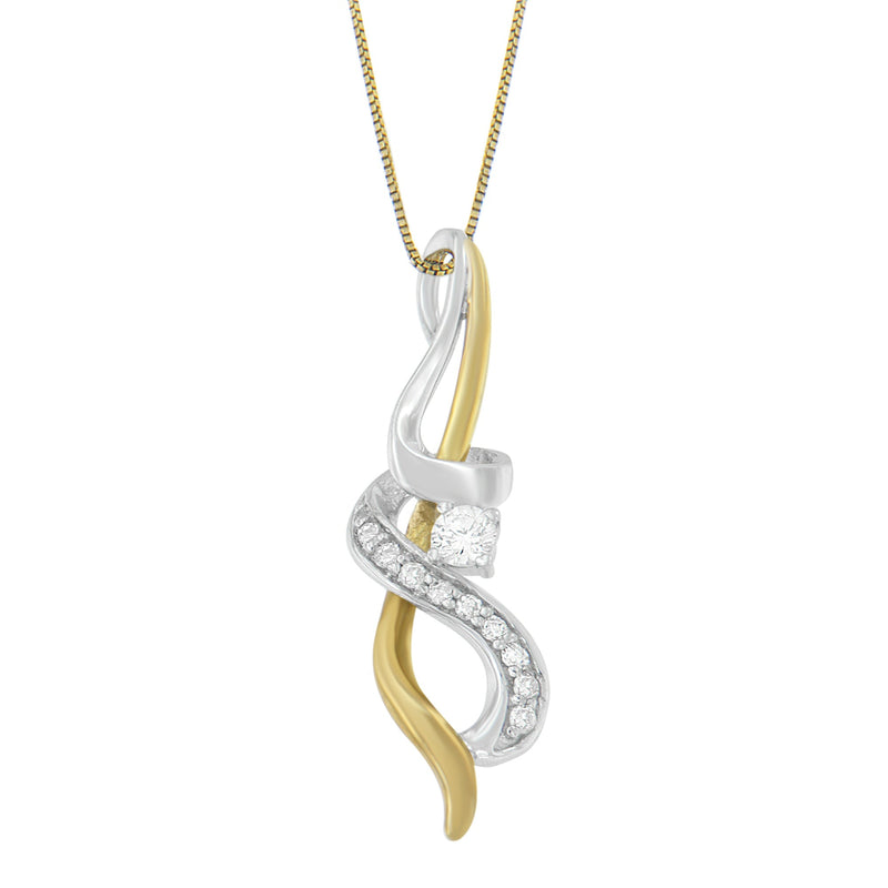 Bids.com Espira 10K Two-tone Gold 1/5 cttw Diamond Intertwined Swirl Pendant Necklace (J-K, I1-I2) Necklaces White Smoke YellowWhite.Gold / 18