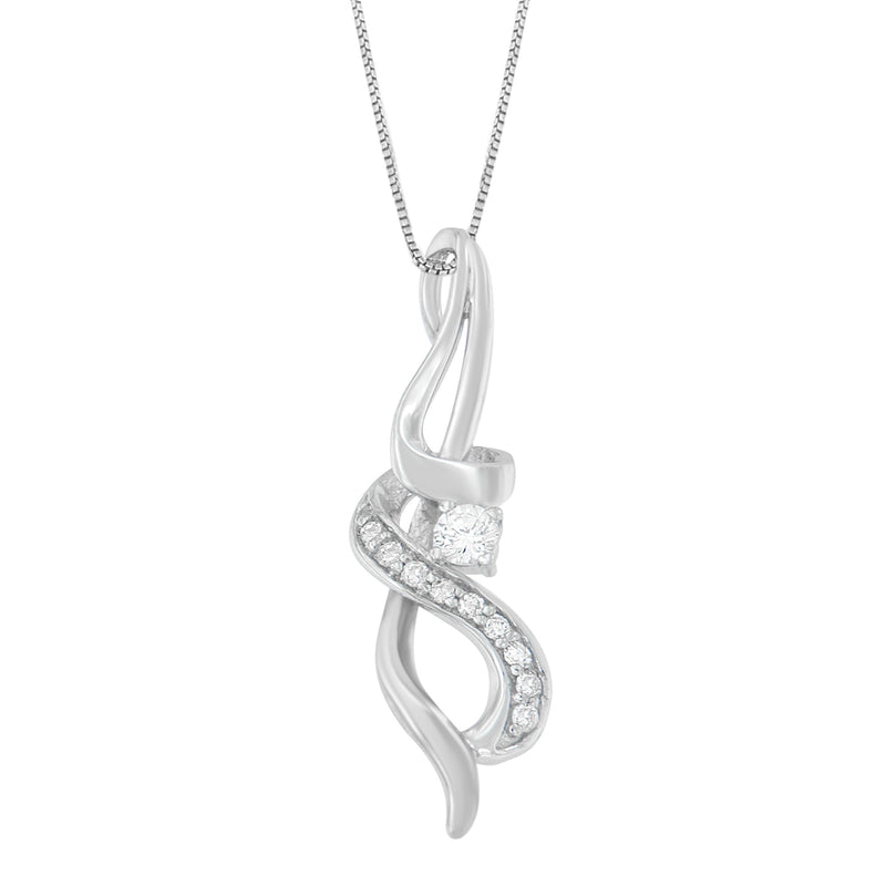 Bids.com Espira 10K White Gold 1/5 cttw Round Cut Diamond Swirl Pendant Necklace (J-K, I1-I2) Necklaces White Smoke White.Gold / 18